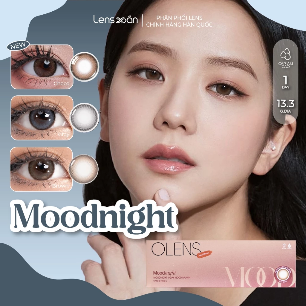 Kính áp tròng cận 1 ngày LENS XOẮN lens tự nhiên giãn tròng Jisoo BlackPink OLENS MOODNIGHT (giá 1 đôi)