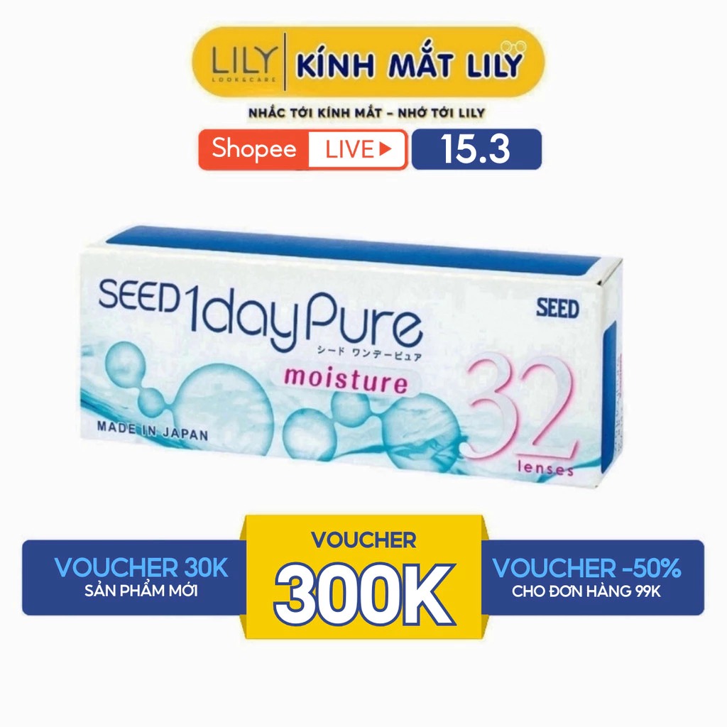 Lens 1 ngày LILYEYEWEAR kính áp tròng cận không màu SEED 1dayPure moisture số 1 Nhật Bản độ tới 6.5