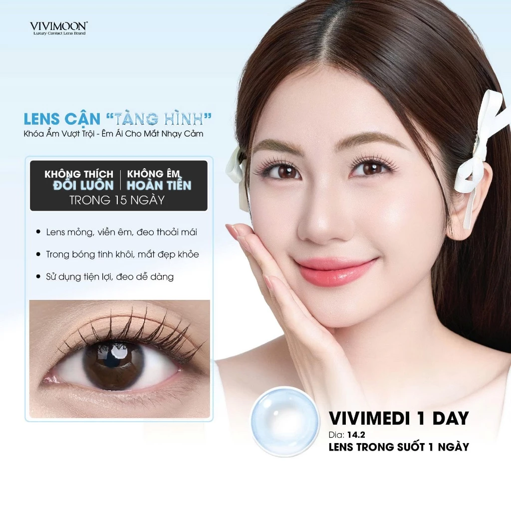 Kính áp tròng VIVIMOON LENS trong suốt cận 1 ngày khóa ẩm Vivimedi 1 Day (Giá 01 bên mắt, Giá 01 chiếc) - 2