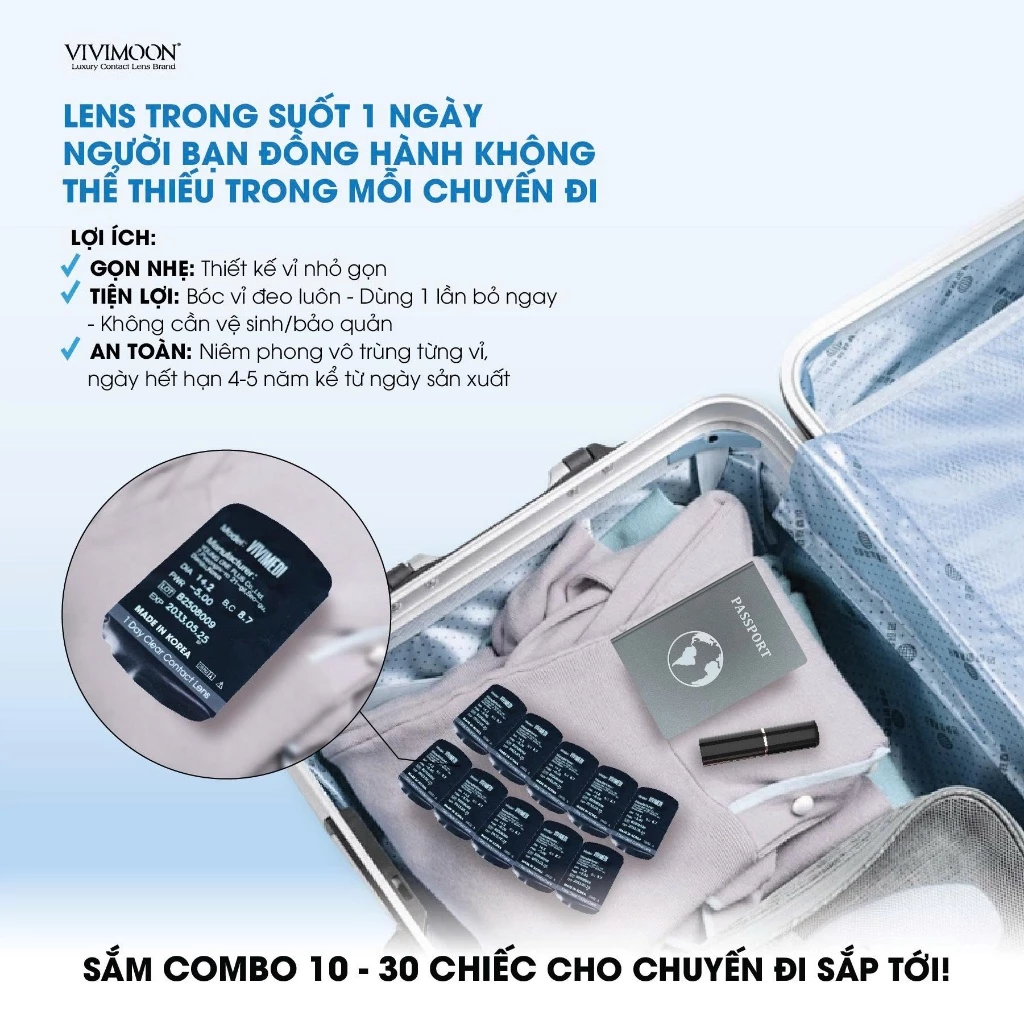 Kính áp tròng VIVIMOON LENS trong suốt cận 1 ngày khóa ẩm Vivimedi 1 Day (Giá 01 bên mắt, Giá 01 chiếc) - 6