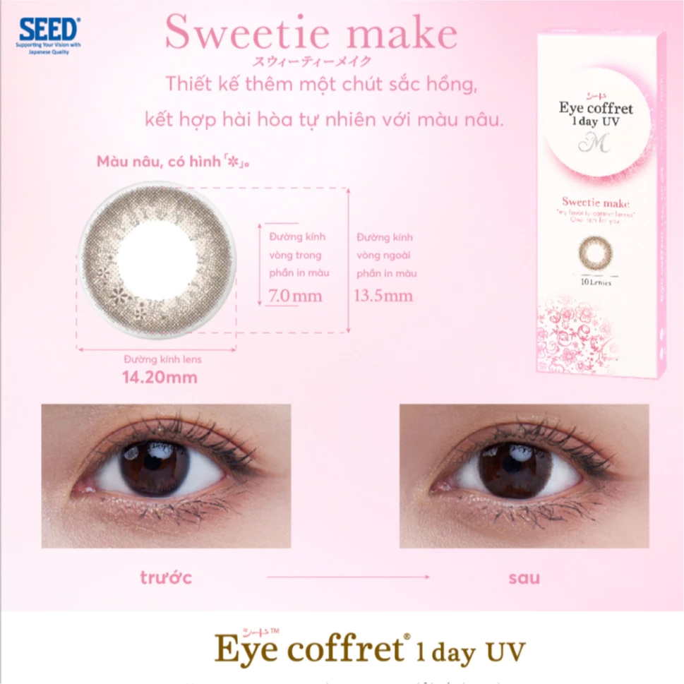 Kính áp tròng 1 ngày SEED Eye Coffret 1 Day UV màu Sweetie Make – Lens nâu hồng quyến rũ -LENS OPTIC - 6