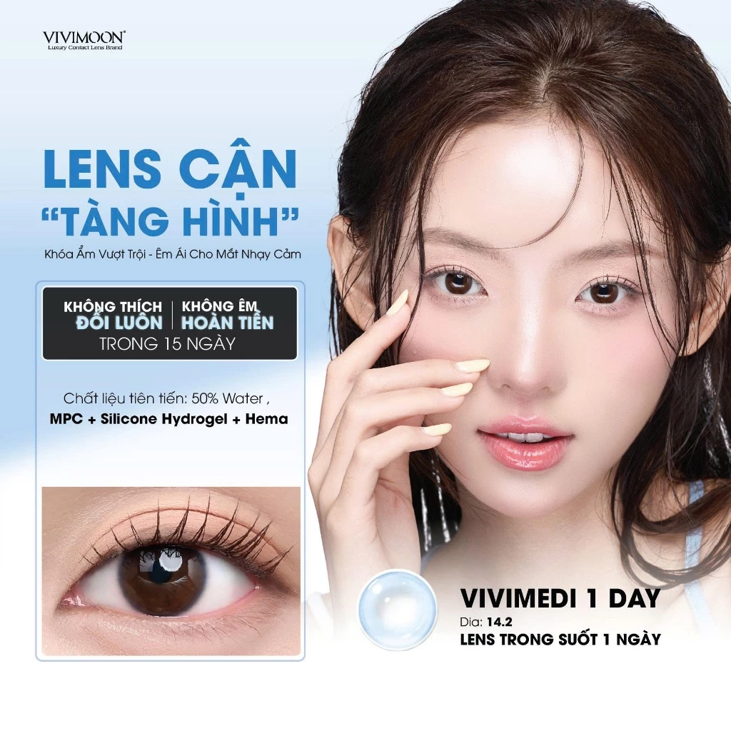 Lens cận trong suốt 1 ngày VIVIMOON Vivimedi 1 Day khóa ẩm (Giá 01 chiếc/01 bên mắt)