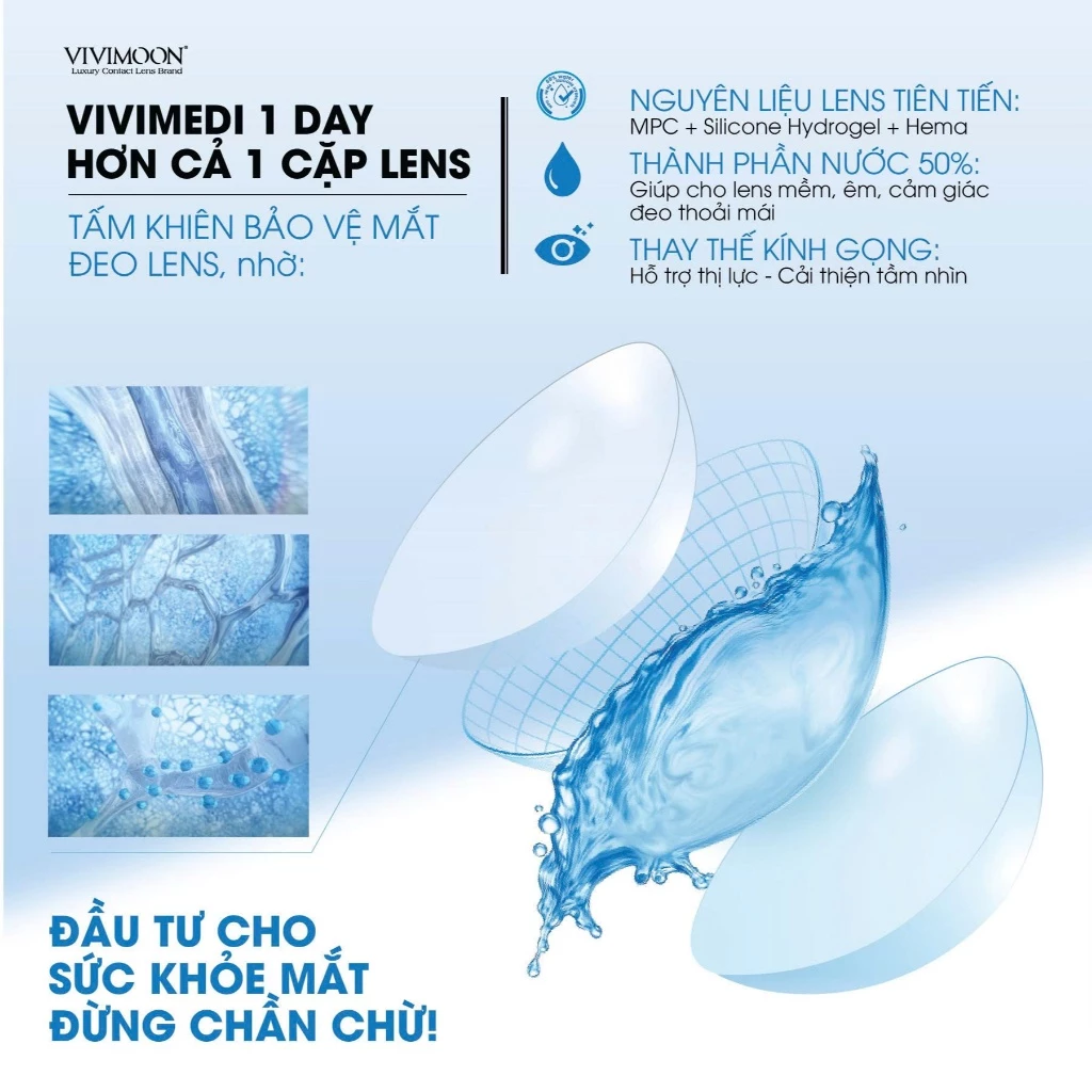 Lens cận trong suốt 1 ngày VIVIMOON Vivimedi 1 Day khóa ẩm (Giá 01 chiếc/01 bên mắt) - 2