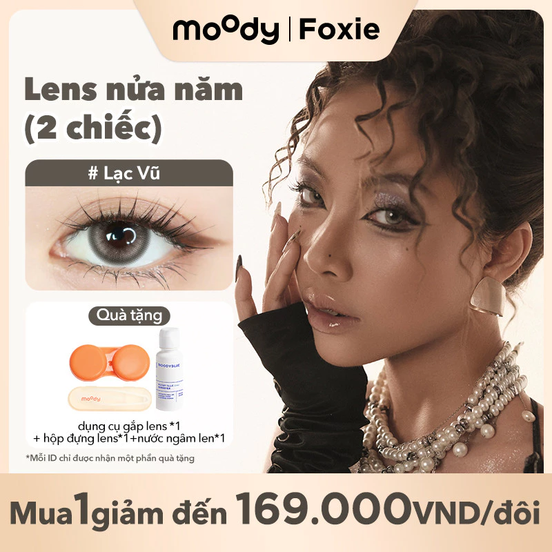 [Foxie] [lens moody 6 tháng - 02 chiếc] Kính áp tròng moody, 6 tháng, mẫu nâu đen tự nhiên, độ cận 0-7, độ giãn tròng 14.0 - 14. 5mm, giá 1 cặp (02 chiếc)