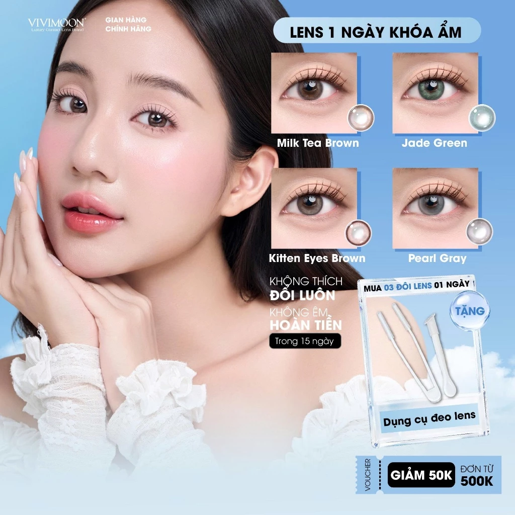 1 Chiếc lens 1 ngày cận VIVIMOON khóa ẩm 5 màu, độ cận từ 0 đến 8 (Giá 1 bên mắt, x2 để đặt 1 đôi) - 2