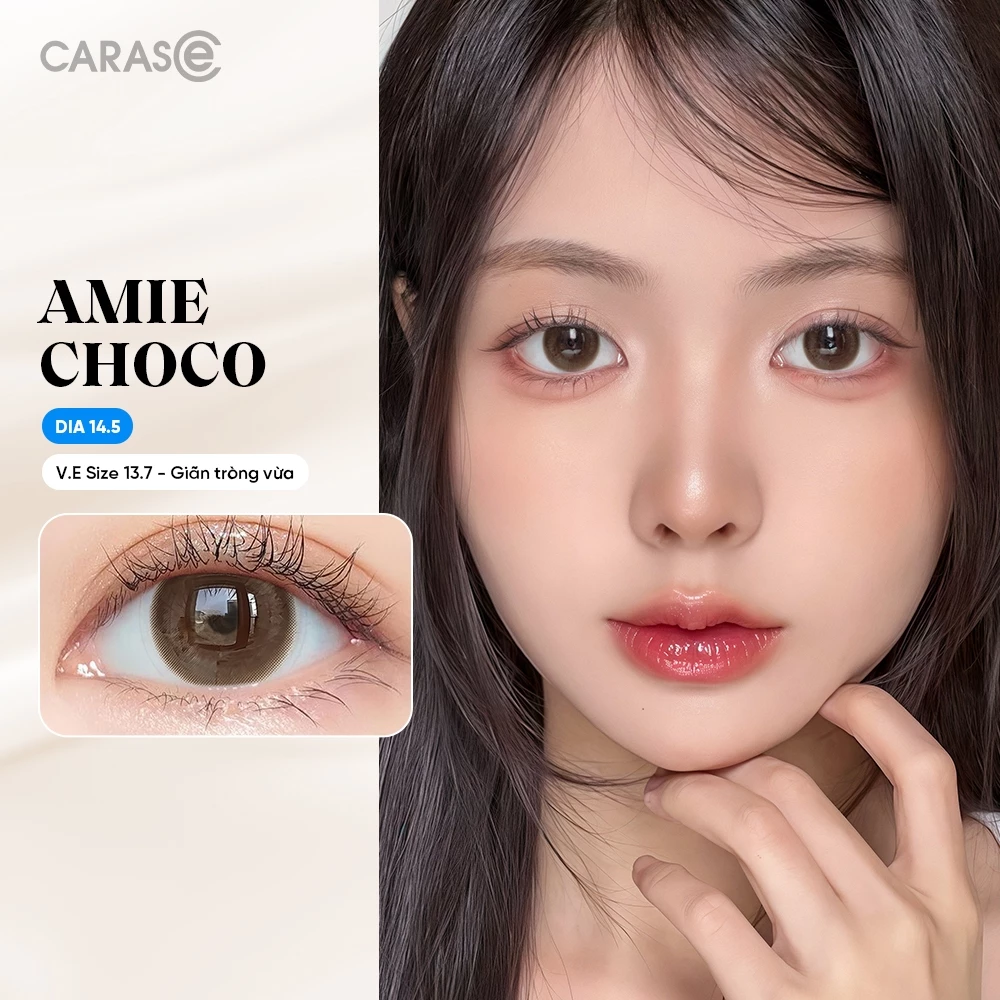 Kính áp tròng khoá ẩm 1 Ngày Màu Nâu Chocolate CARASE, Lens cận AMIE CHOCO (1 bên mắt)