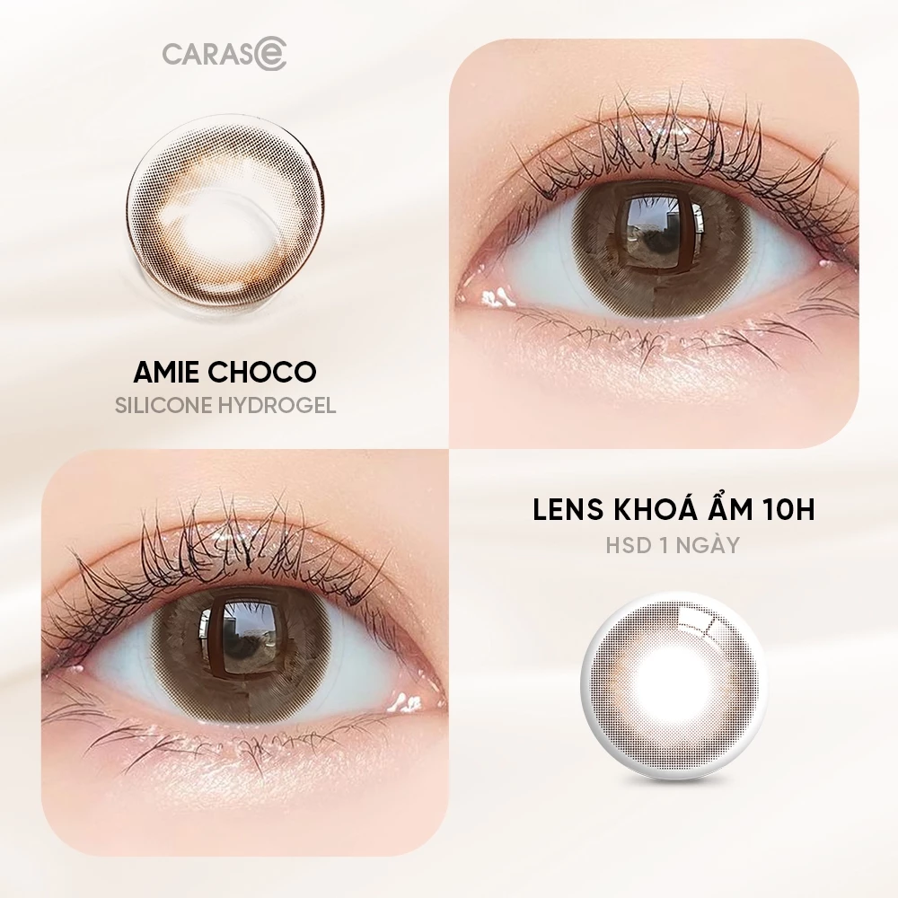 Kính áp tròng khoá ẩm 1 Ngày Màu Nâu Chocolate CARASE, Lens cận AMIE CHOCO (1 bên mắt) - 2