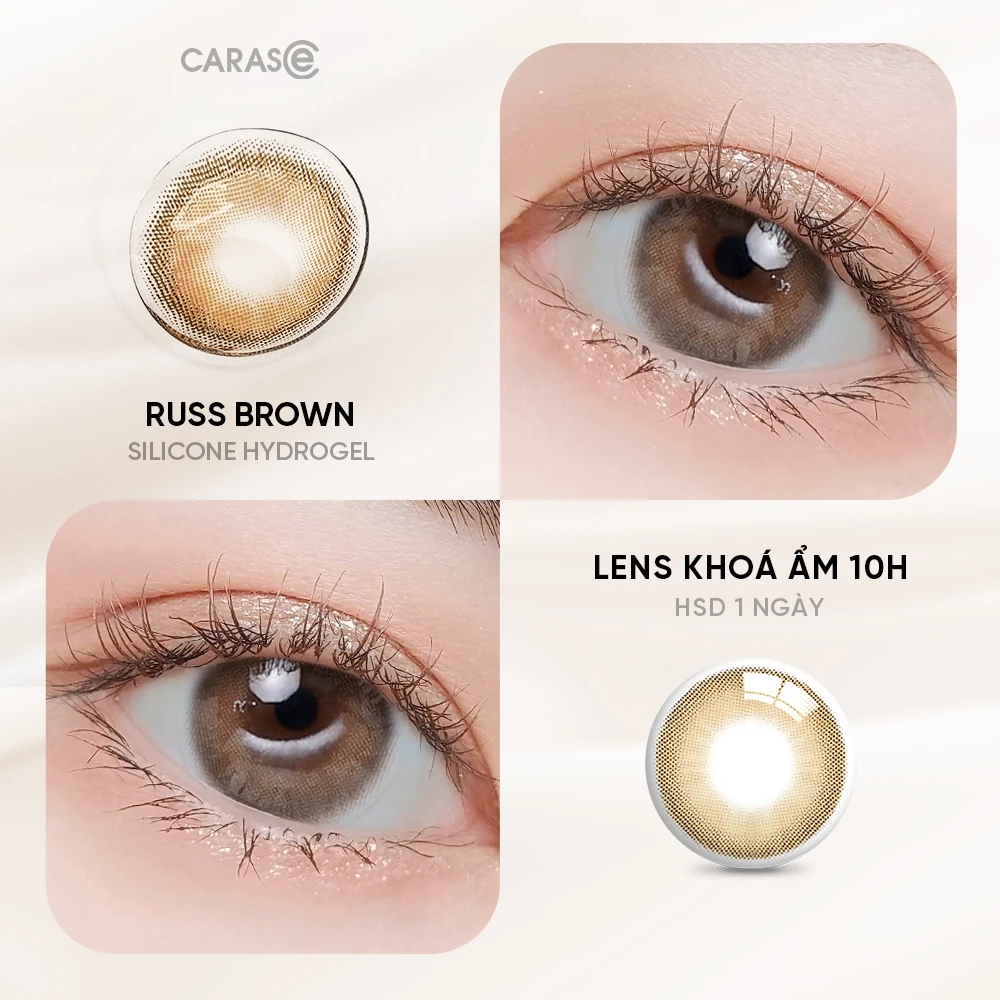 Kính áp tròng khoá ẩm 1 Ngày Màu Nâu CARASE, lens cận RUSS BROWN (1 bên mắt) - 2
