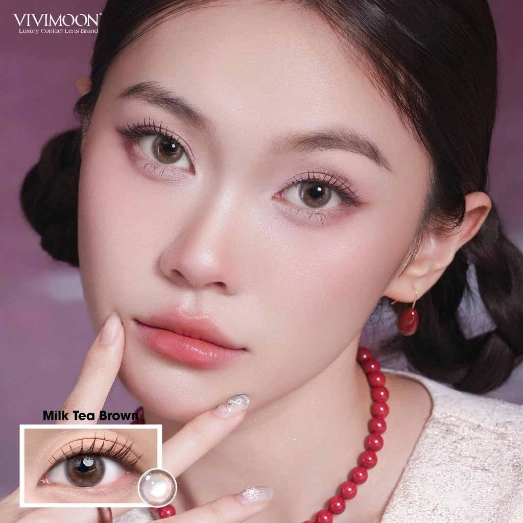 Kính áp tròng VIVIMOON LENS 1 ngày màu nâu trà sữa tự nhiên Milk Tea Brown độ cận từ 0-8 (Giá 1 chiếc /1 bên mắt) - 2
