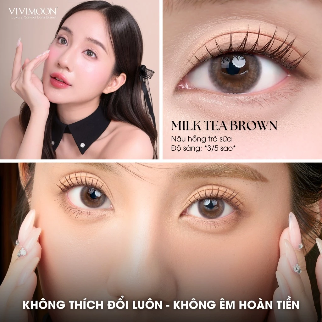 Kính áp tròng VIVIMOON LENS 1 ngày màu nâu trà sữa tự nhiên Milk Tea Brown độ cận từ 0-8 (Giá 1 chiếc /1 bên mắt) - 4