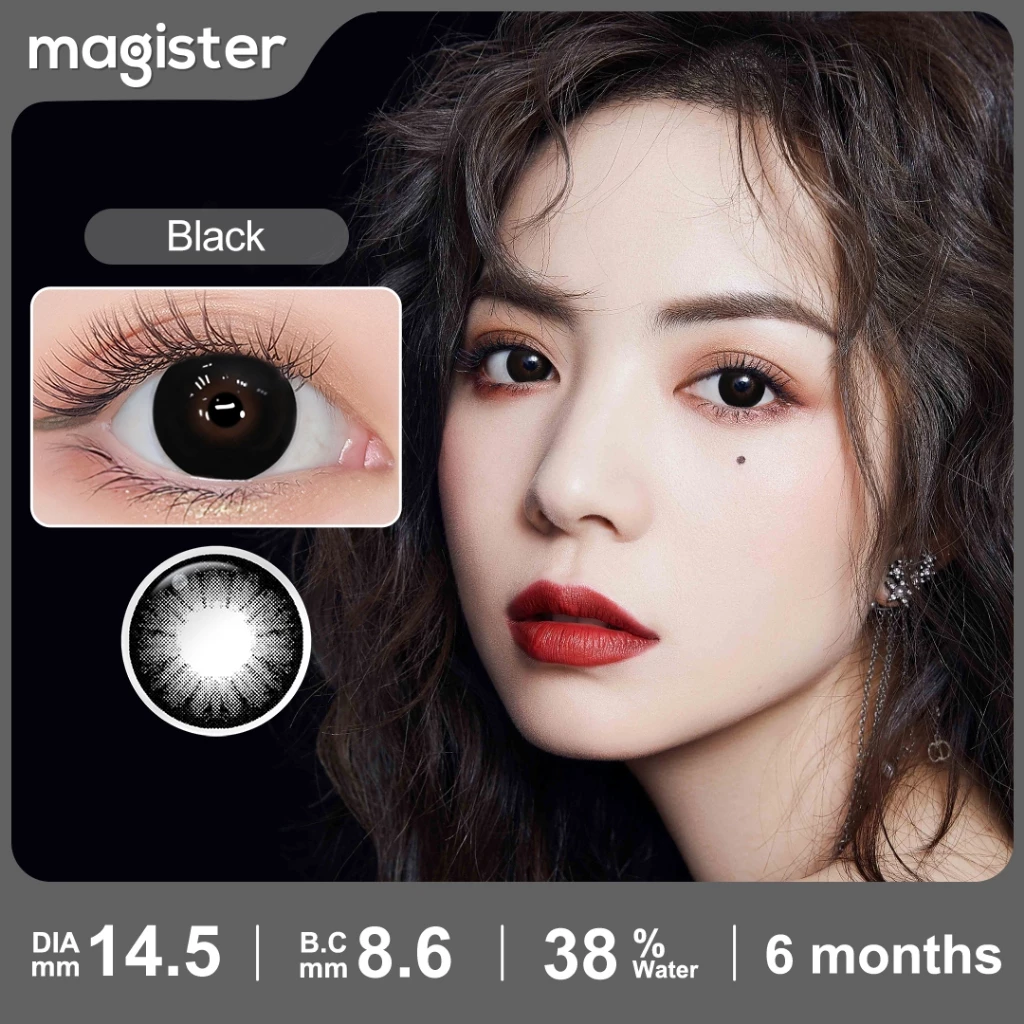 Magister kính áp tròng màu có độ (0-6)1 cặp Black/Allure Gray 14.2-14.5mm Đôi mắt to 6 tháng lens Trông tự nhiên - 2