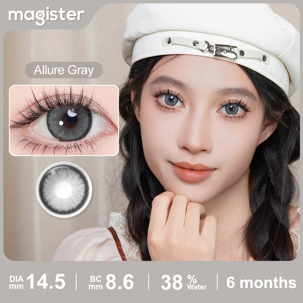 Magister kính áp tròng màu có độ (0-6)1 cặp Black/Allure Gray 14.2-14.5mm Đôi mắt to 6 tháng lens Trông tự nhiên - 3