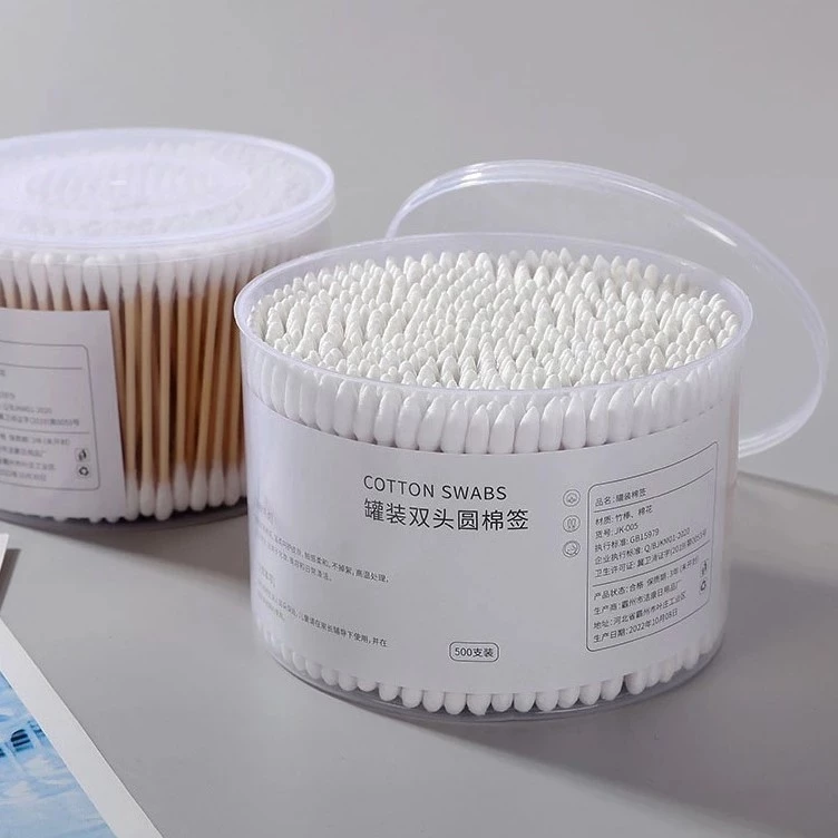 Hộp 500 Tăm Bông Thân Gỗ Ngoáy Tai Người Lớn 2 Đầu Vệ Sinh Tai Đa Năng An Toàn Tiện Lợi