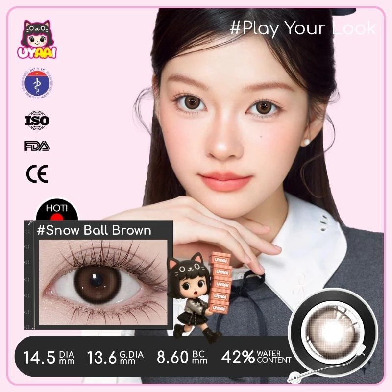 Kính Áp tròng MCK1 UYAAI Lens Màu Đen Snowball Cận 0.00--4.00 Độ, Độ Giãn Tròng 14.5mm【Mua 1 Được 2; 1 Cặp+1 khay】 - 4