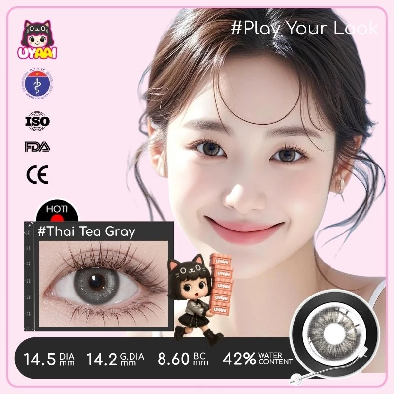 Kính Áp tròng MCK1 UYAAI Lens Màu Đen Snowball Cận 0.00--4.00 Độ, Độ Giãn Tròng 14.5mm【Mua 1 Được 2; 1 Cặp+1 khay】 - 5