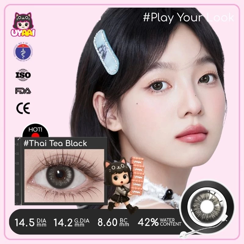 Kính Áp tròng MCK1 UYAAI Lens Màu Đen Snowball Cận 0.00--4.00 Độ, Độ Giãn Tròng 14.5mm【Mua 1 Được 2; 1 Cặp+1 khay】 - 6