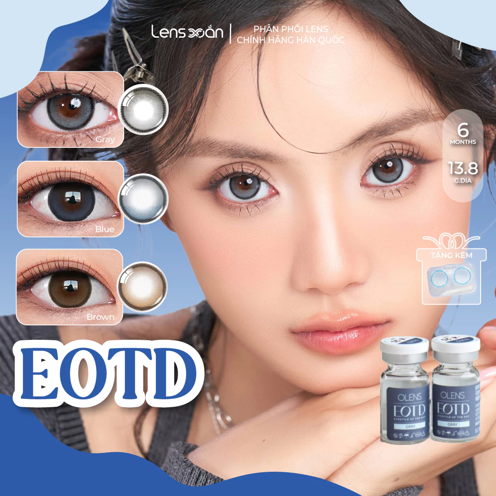 Kính áp tròng cận 6 tháng LENS XOẮN lens xám tự nhiên có viền tròn mắt hàn quốc chính hãng OLENS EOTD