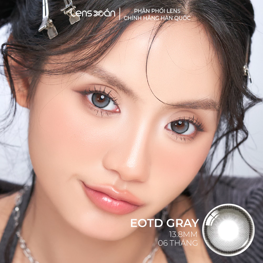 Kính áp tròng cận 6 tháng LENS XOẮN lens xám tự nhiên có viền tròn mắt hàn quốc chính hãng OLENS EOTD - 3