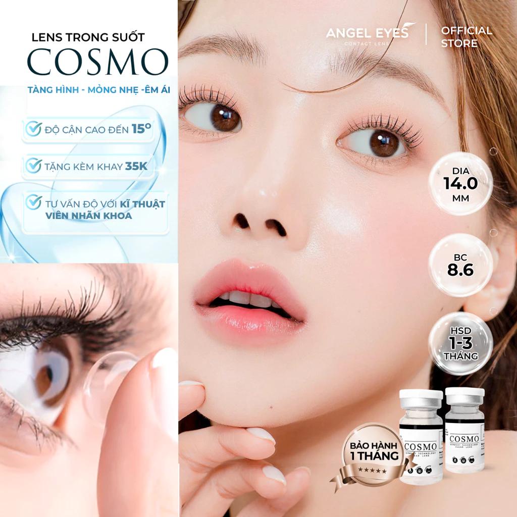 Lens cận Angel Eyes Cosmo trong suốt có độ từ 0 đến 15 độ | Kính áp tròng cận trong suốt có độ