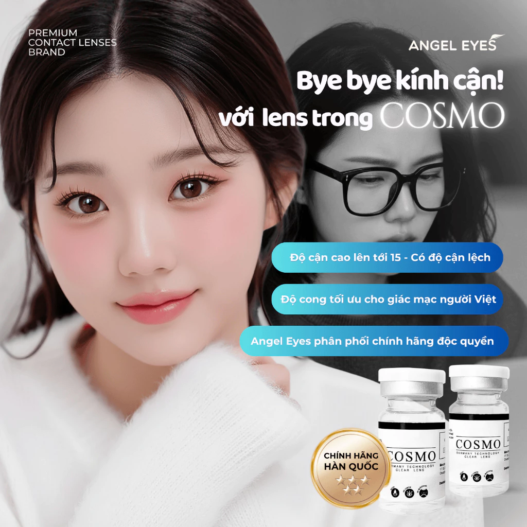 Lens cận Angel Eyes Cosmo trong suốt có độ từ 0 đến 15 độ | Kính áp tròng cận trong suốt có độ - 2