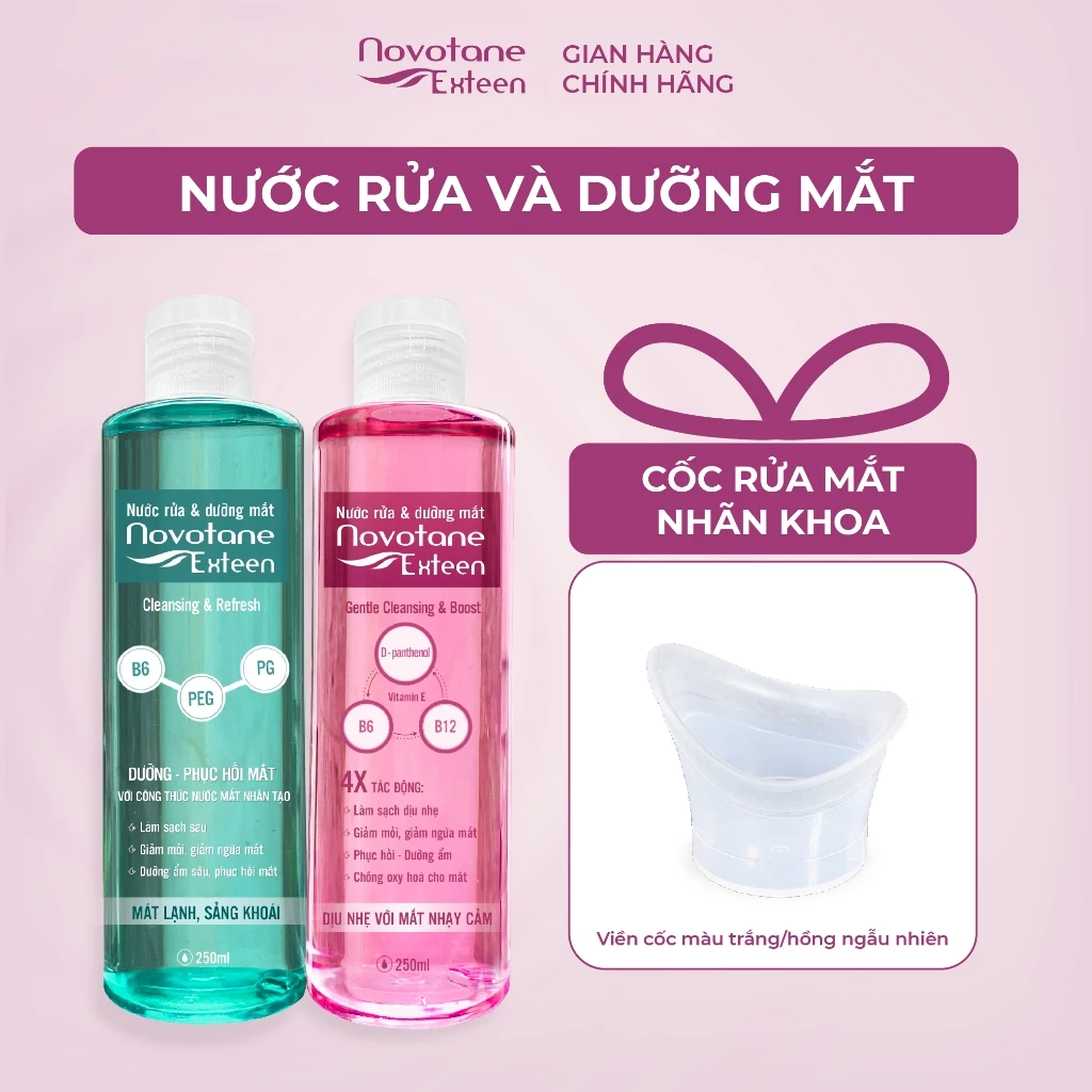 Nước rửa và dưỡng mắt Novotane Exteen Làm Sạch Bụi Bẩn Dưỡng Mắt Hỗ Trợ Giảm Khô Mắt, Mỏi Mắt 250ml