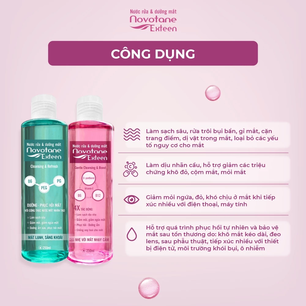 Nước rửa và dưỡng mắt Novotane Exteen Làm Sạch Bụi Bẩn Dưỡng Mắt Hỗ Trợ Giảm Khô Mắt, Mỏi Mắt 250ml - 2