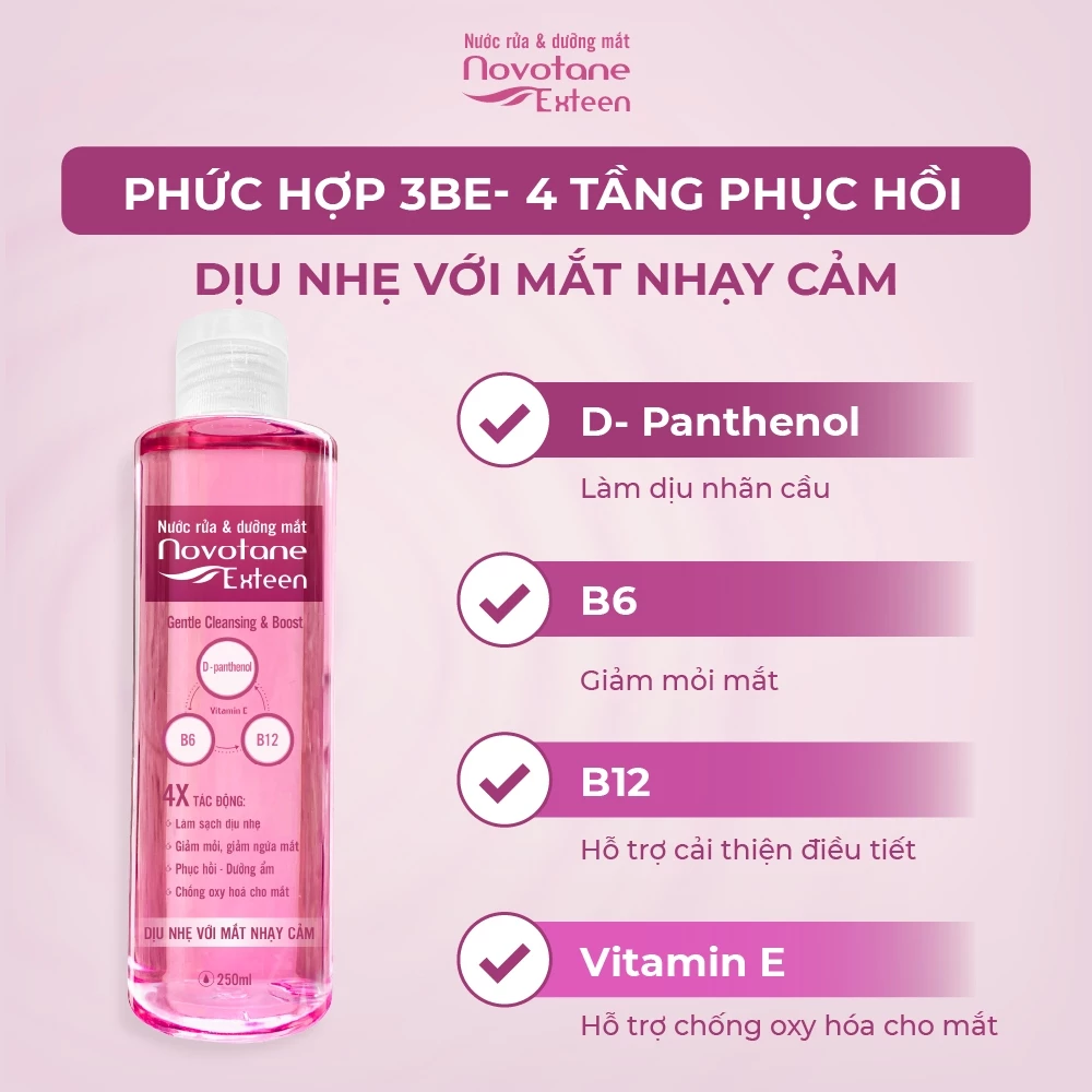 Nước rửa và dưỡng mắt Novotane Exteen Làm Sạch Bụi Bẩn Dưỡng Mắt Hỗ Trợ Giảm Khô Mắt, Mỏi Mắt 250ml - 3