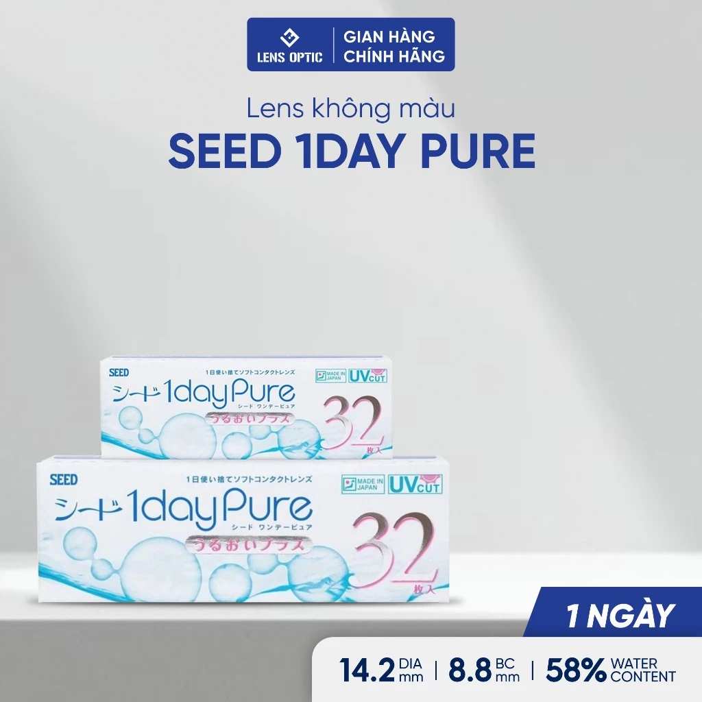 Kính áp tròng 1 ngày SEED 1 Day Pure lens trong suốt có độ cận dành cho mắt nhạy cảm Lens Optic