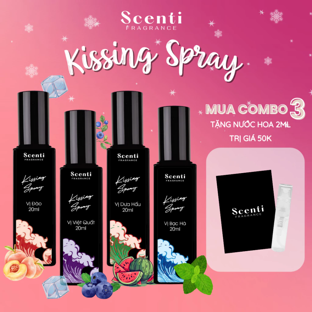 Xịt Thơm Miệng Kissing Spray Scenti 20ml Chai Mới Hương Thơm Ngọt Mát, Tự Nhiên - Dạng Xịt