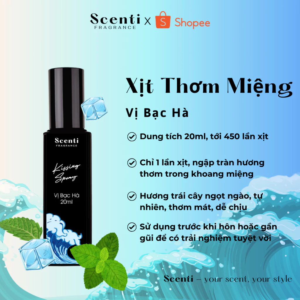 Xịt Thơm Miệng Kissing Spray Scenti 20ml Chai Mới Hương Thơm Ngọt Mát, Tự Nhiên - Dạng Xịt - 3