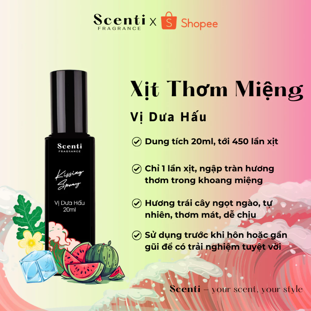Xịt Thơm Miệng Kissing Spray Scenti 20ml Chai Mới Hương Thơm Ngọt Mát, Tự Nhiên - Dạng Xịt - 5