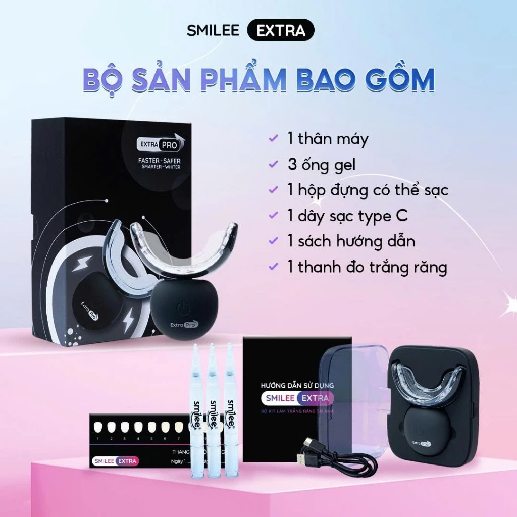 [GIÁ 654K TẠI LIVE SHOP] Trắng răng Smilee Extra, bộ kit làm trắng răng từ 2-6 tone sau một liệu trình. Hàng chính hã - 6