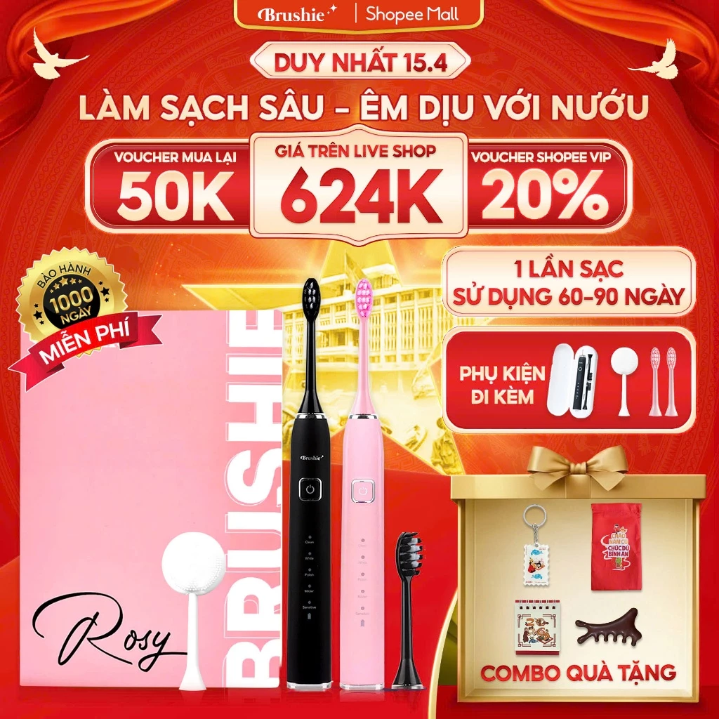 [GIÁ 525K TẠI LIVE SHOP] Bàn chải điện Brushie Ultra Plus tích hợp máy rửa mặt 2in1 phiên bản Nâng Cấp 2025