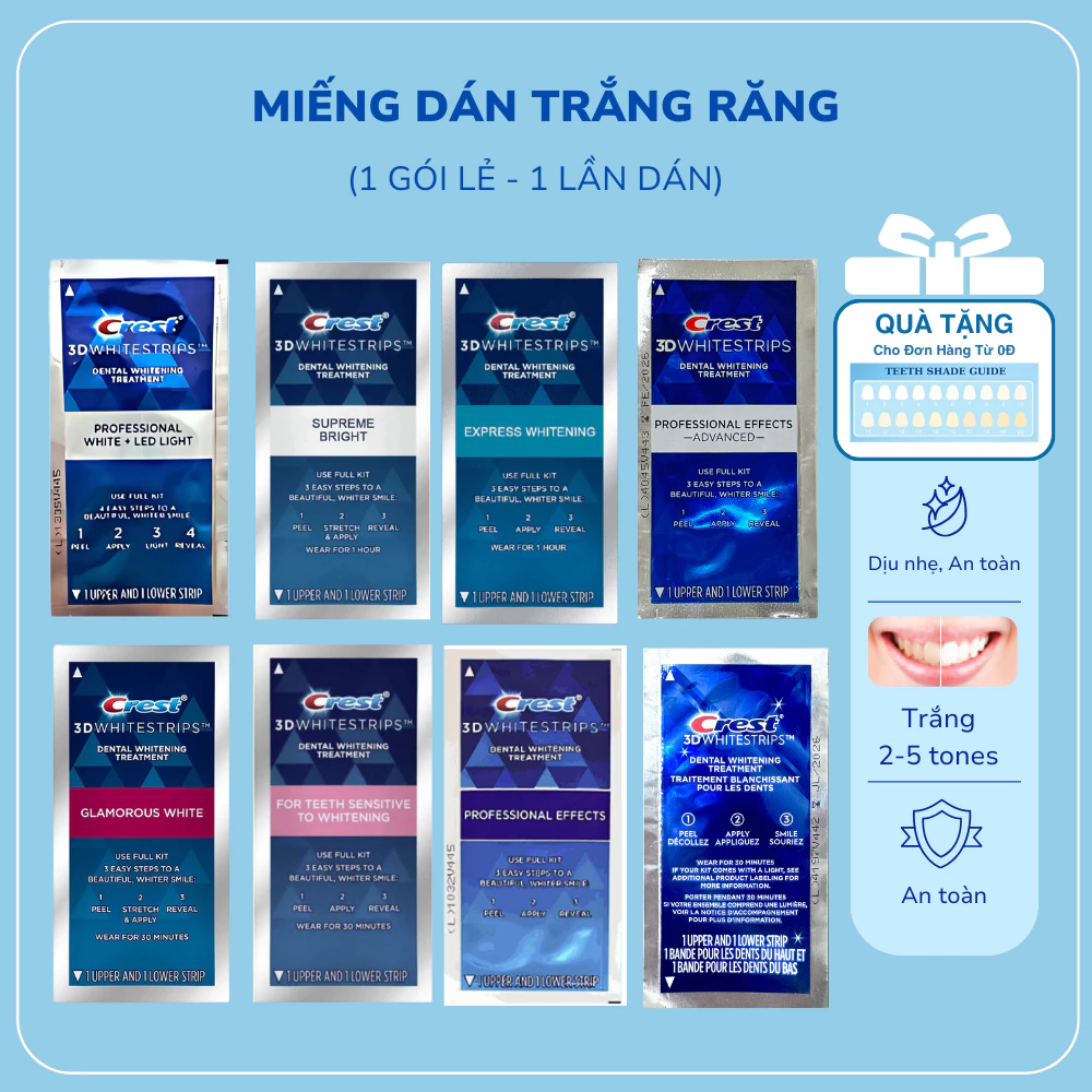 Miếng dán trắng răng Crest 3D White tẩy trắng răng 1 GÓI CHÍNH HÃNG
