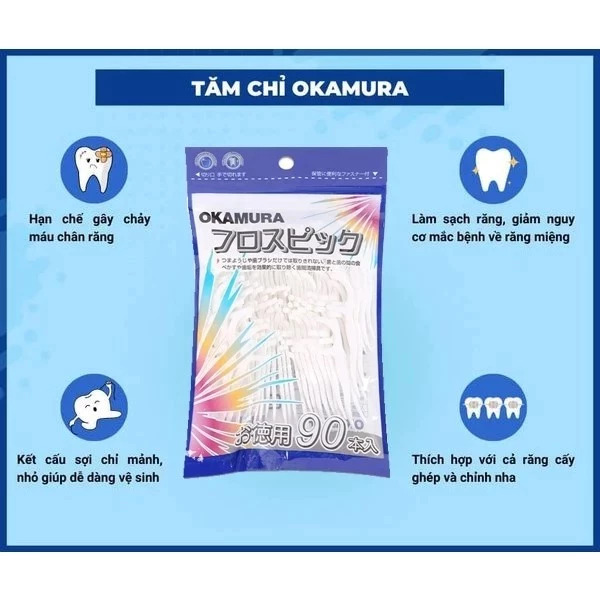 [BỊCH 50C-90C] Tăm Chỉ Nha Khoa Okamura Nhật Bản, Tăm Chỉ Kẽ Răng, Xỉa Răng Làm Sạch An Toàn - 5