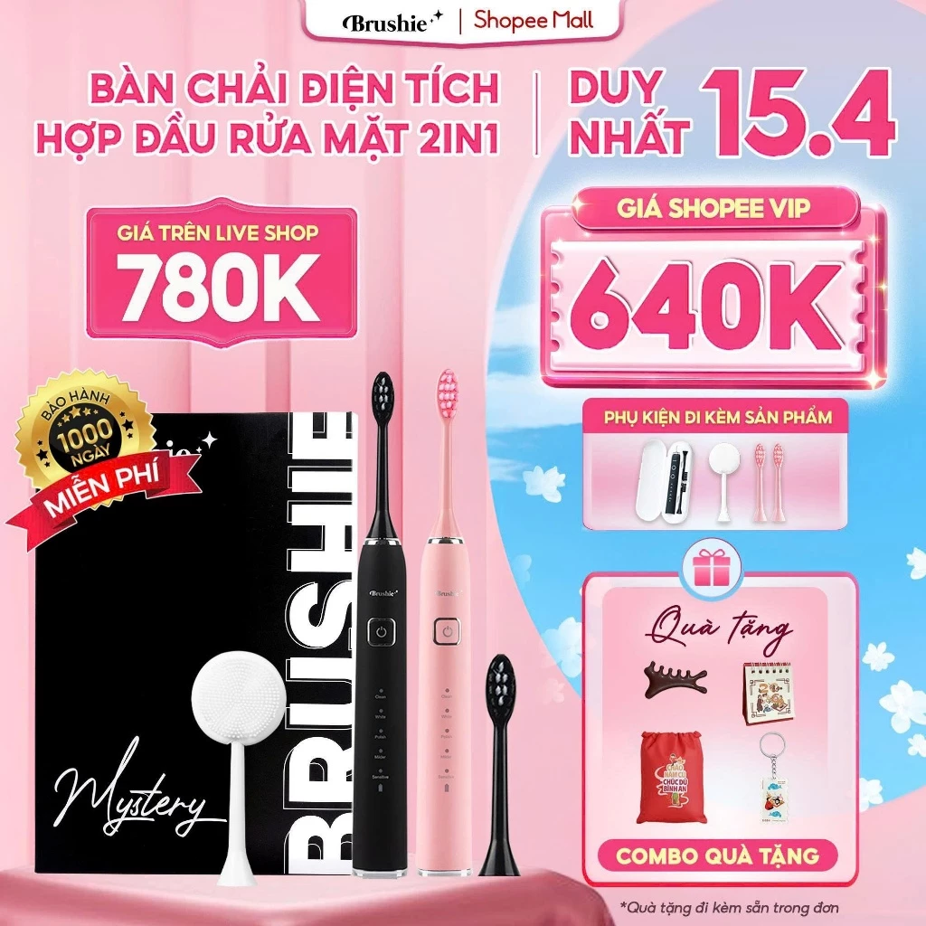 [GIÁ 525K TẠI LIVE SHOP] Bàn chải điện Brushie Ultra Plus tích hợp máy rửa mặt 5 chế độ phiên bản nâng Cấp 2025