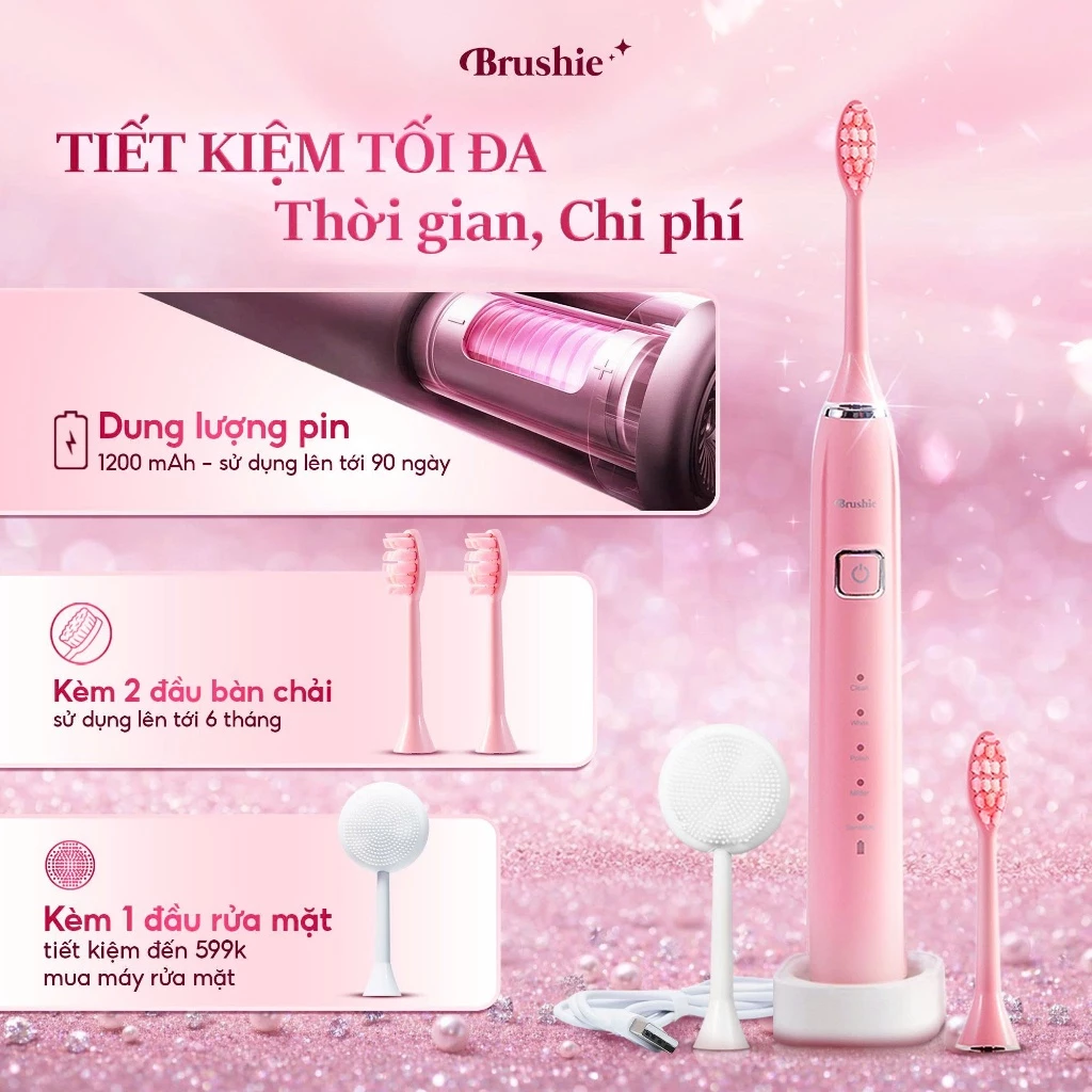 [GIÁ 525K TẠI LIVE SHOP] Bàn chải điện Brushie Ultra Plus tích hợp máy rửa mặt 5 chế độ phiên bản nâng Cấp 2025 - 5