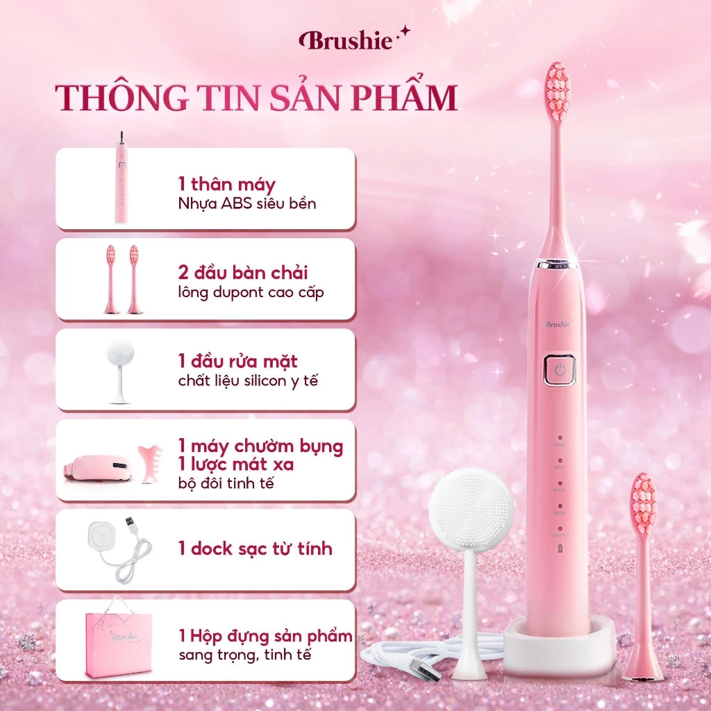 [GIÁ 525K TẠI LIVE SHOP] Bàn chải điện Brushie Ultra Plus tích hợp máy rửa mặt 5 chế độ phiên bản nâng Cấp 2025 - 6