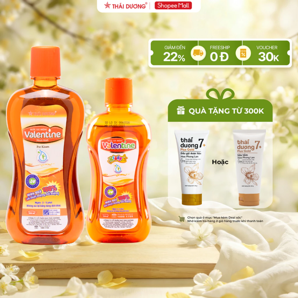Nước súc miệng Valentine ngăn ngừa nhiệt miệng, hôi miệng, sâu răng, 500ml - Sao Thái Dương 500ml