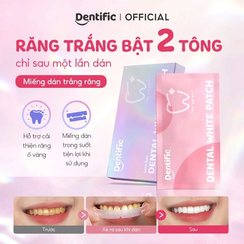 Miếng dán trắng răng Dentific sạch mảng bám, hỗ trợ cải thiện ố vàng răng miệng, hộp 5 miếng trắng răng