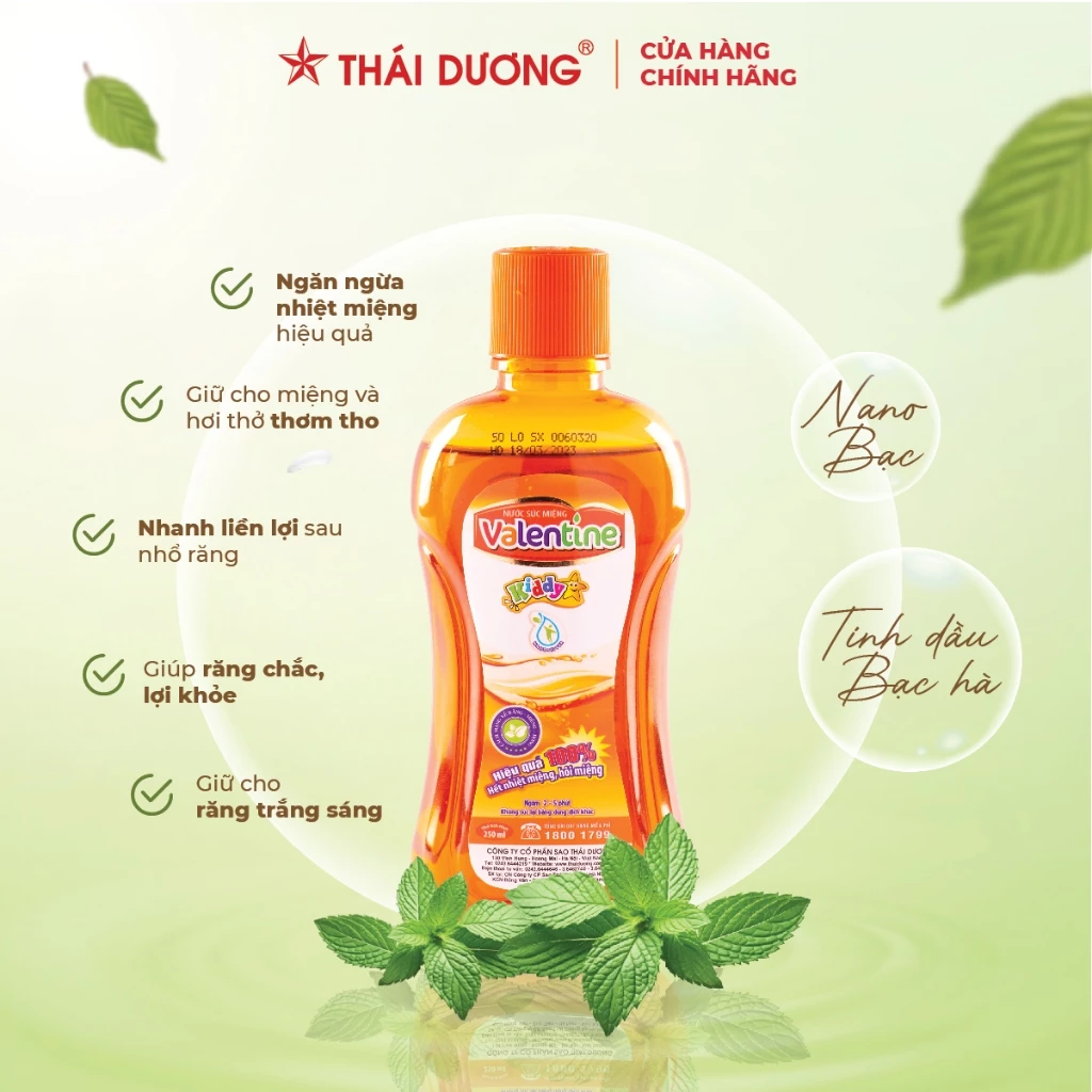 Nước súc miệng Valentine ngăn ngừa nhiệt miệng, hôi miệng, sâu răng dành cho người lớn, trẻ em