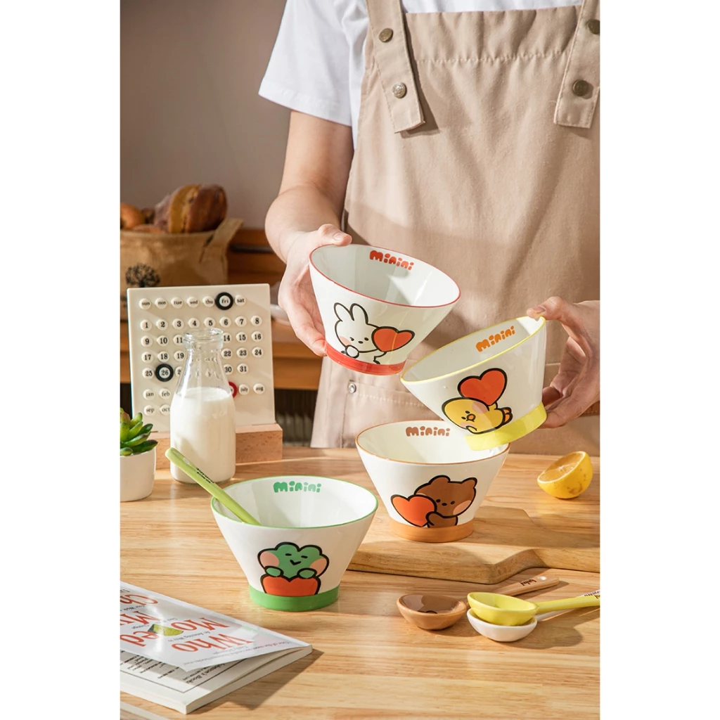 Bộ chén bát , dĩa , khay , ly dụng cụ đựng thức ăn hoạt hình LINE FRIENDS Thỏ T105- SH Gốm sứ - 3