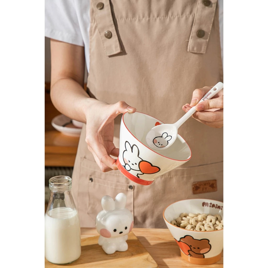 Bộ chén bát , dĩa , khay , ly dụng cụ đựng thức ăn hoạt hình LINE FRIENDS Thỏ T105- SH Gốm sứ - 5