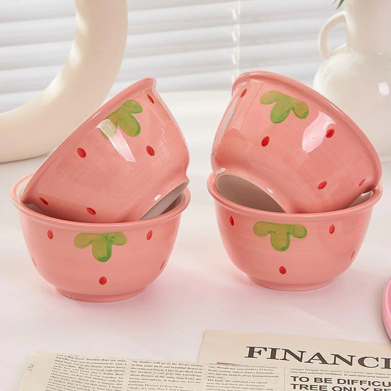 Bát Ăn Cơm Bát Chè Đĩa Sứ Chén Dĩa Sứ Dễ Thương Cute Decor Cao Cấp dáng vuông tròn xinh yêu Họa Tiết Dâu Tây - 3