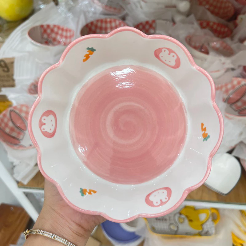 Bát Đĩa sứ Decor Chén Dĩa Sứ Dễ Thương Cute, Bát Ăn cơm trang trí đồ ăn cực đẹp Bộ thỏ cà rốt Hồng xinh Yêu - 4