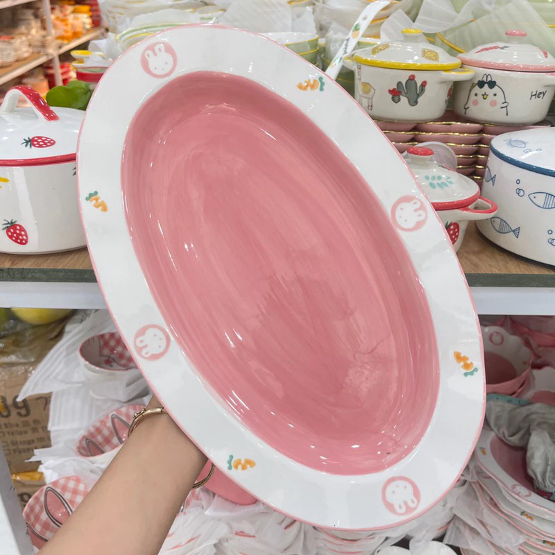 Bát Đĩa sứ Decor Chén Dĩa Sứ Dễ Thương Cute, Bát Ăn cơm trang trí đồ ăn cực đẹp Bộ thỏ cà rốt Hồng xinh Yêu - 5