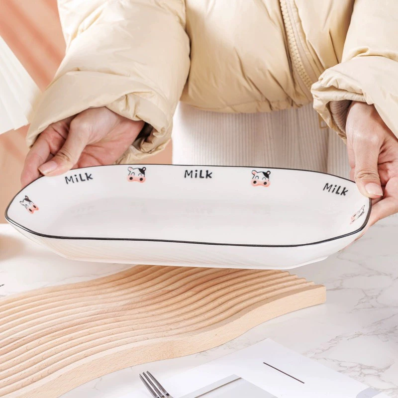 Bộ chén , bát , dĩa, thố canh , khay đựng thức ăn họa tiết bò sữa mới sử dụng trong gia đình - Sh Gốm sứ - 4