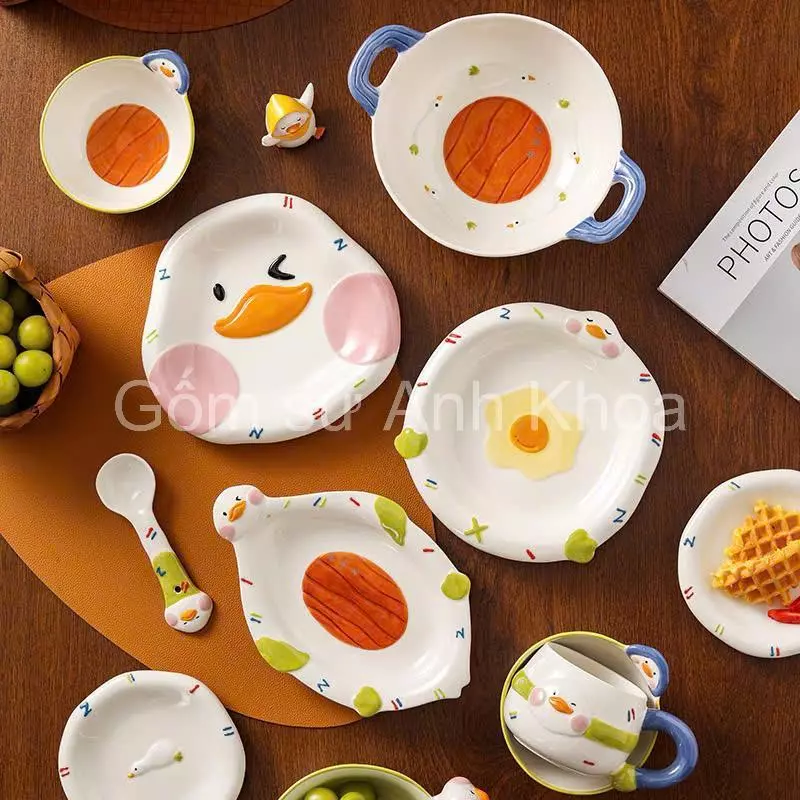 Bát Đĩa Gốm Sứ Decor, Bát Ăn Cơm, Bát Ăn Chè, Chén Dĩa Dễ Thương Bộ Bát Đĩa Vịt Hoa Cực Đáng yêu Cho Bé Gomsudecor21 - 2