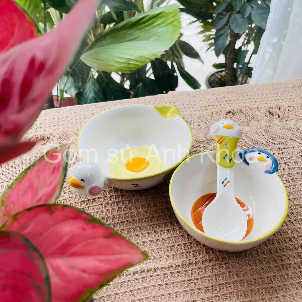 Bát Đĩa Gốm Sứ Decor, Bát Ăn Cơm, Bát Ăn Chè, Chén Dĩa Dễ Thương Bộ Bát Đĩa Vịt Hoa Cực Đáng yêu Cho Bé Gomsudecor21 - 3