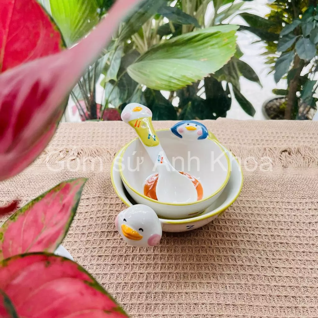 Bát Đĩa Gốm Sứ Decor, Bát Ăn Cơm, Bát Ăn Chè, Chén Dĩa Dễ Thương Bộ Bát Đĩa Vịt Hoa Cực Đáng yêu Cho Bé Gomsudecor21 - 4